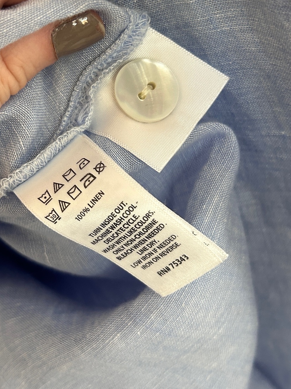 TAHARI Linen V Neck Popover Top 3/4 Sleeve Blue Coastal Breathable Relaxed Sz 1X - Picture 12 of 12